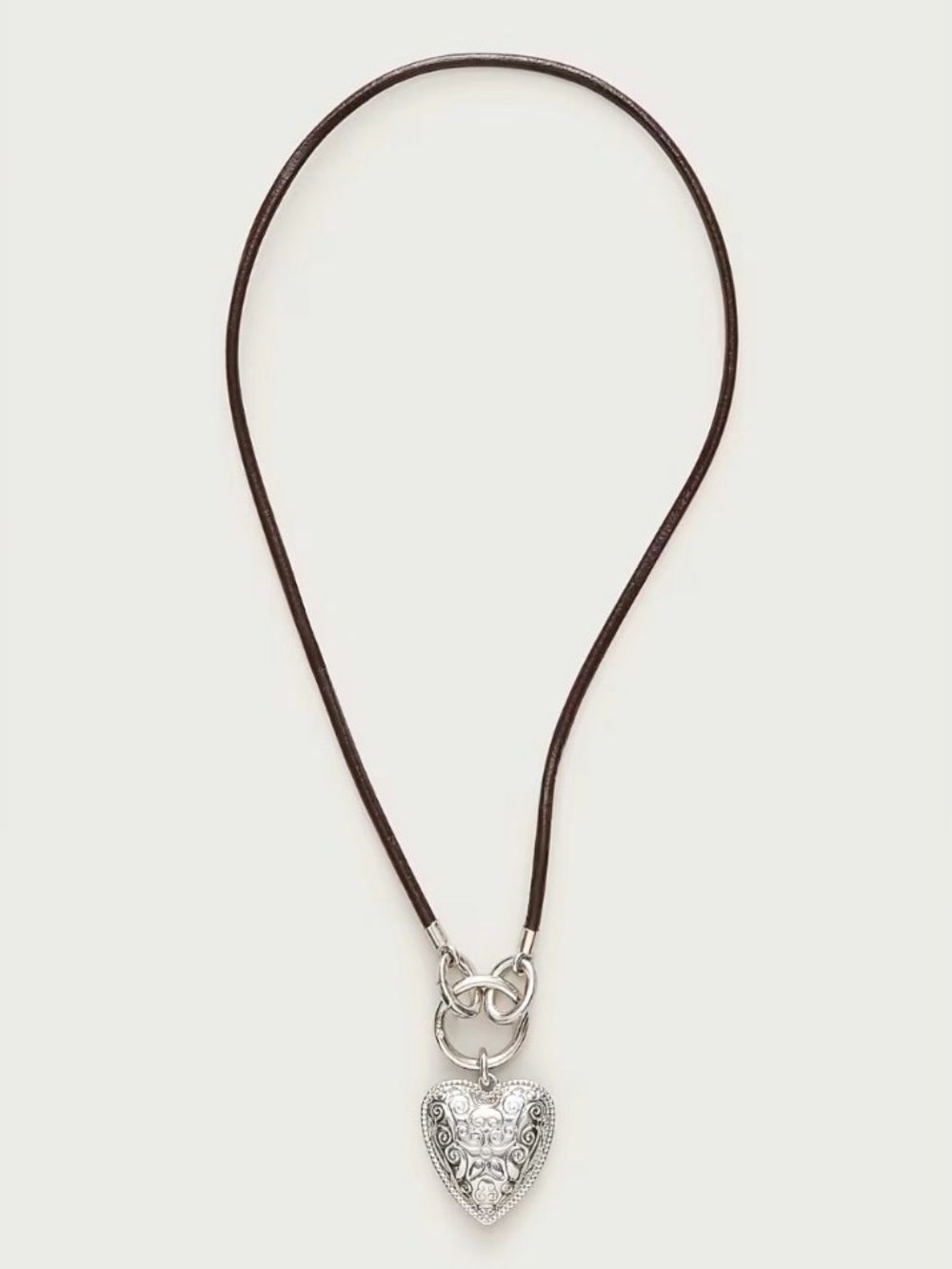 J Crew Engraved heart necklace with leather cord #630